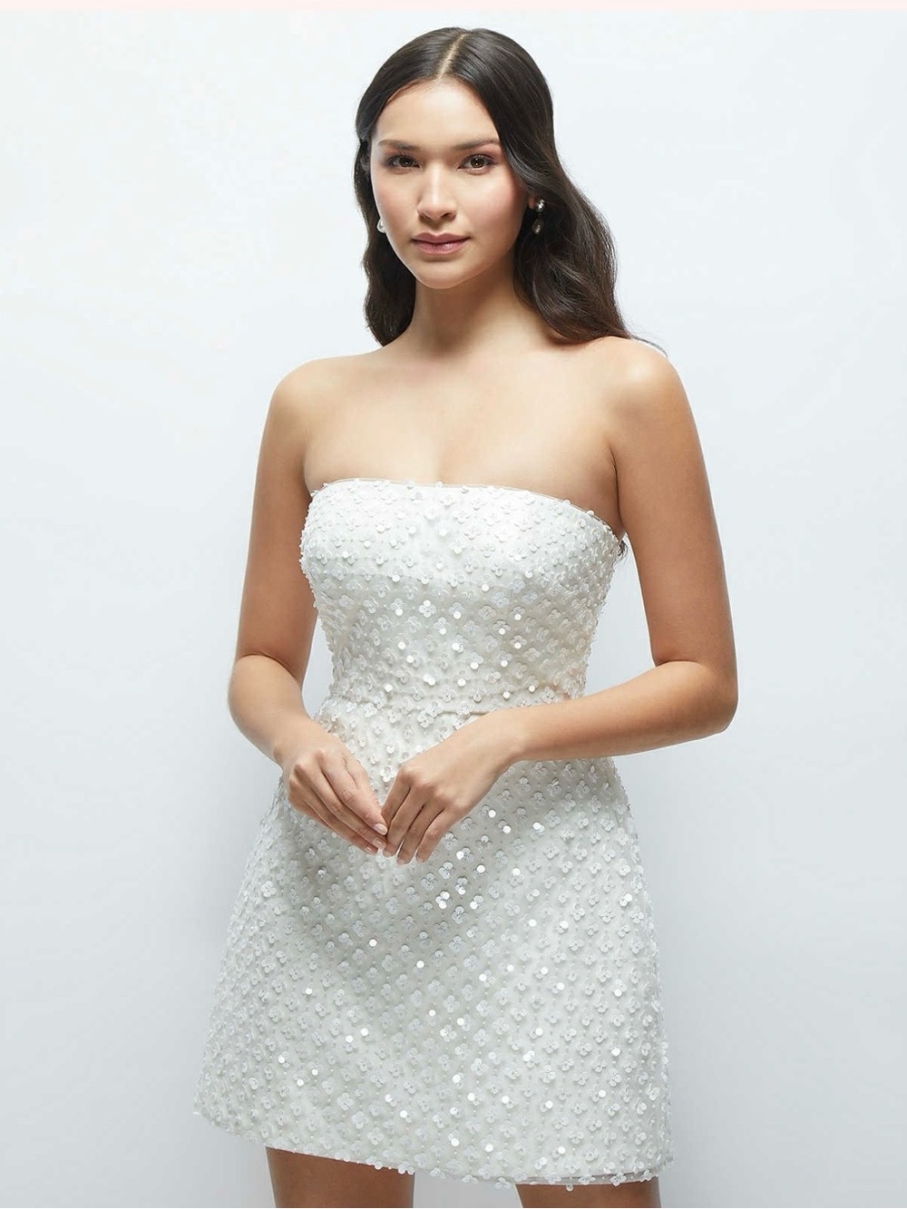 Dessy Pearl & Sequin LWD Mini Dress